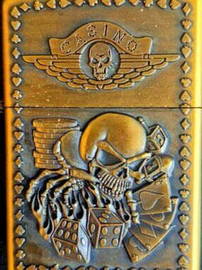 Brass casino Skull Gambling Highly Detailed Deep Carved Lighter